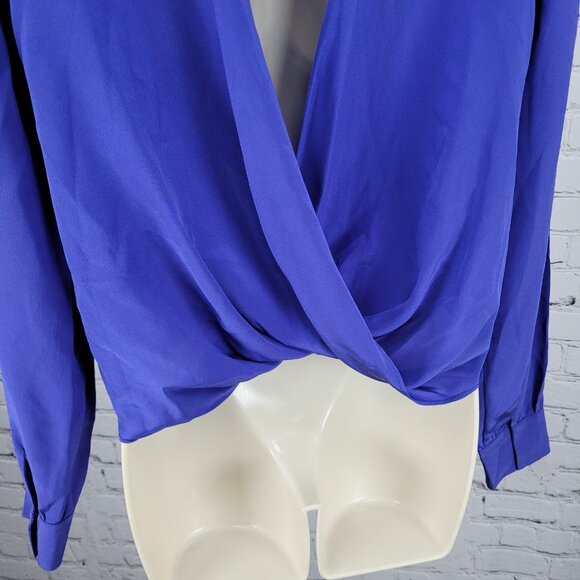 Rory Beca Blue 100% Silk Open Back Snap Closure Long Sleeve Top USA Small S - Picture 14 of 16